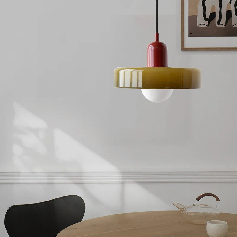 Bauhaus Pendant Light with Coloured Glass Shade