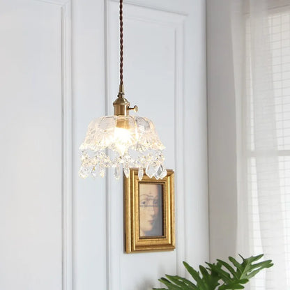 Retro Crystal Glass Pendant Light with Brass Finish