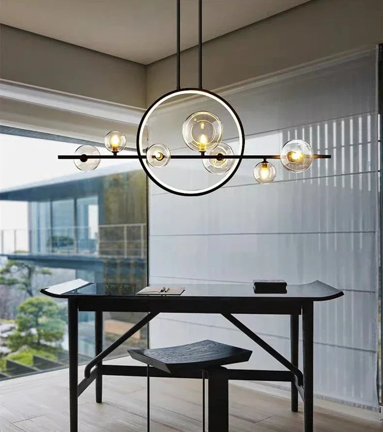 Modern Ceiling Light with Globe Shades & Geometric LED Ring