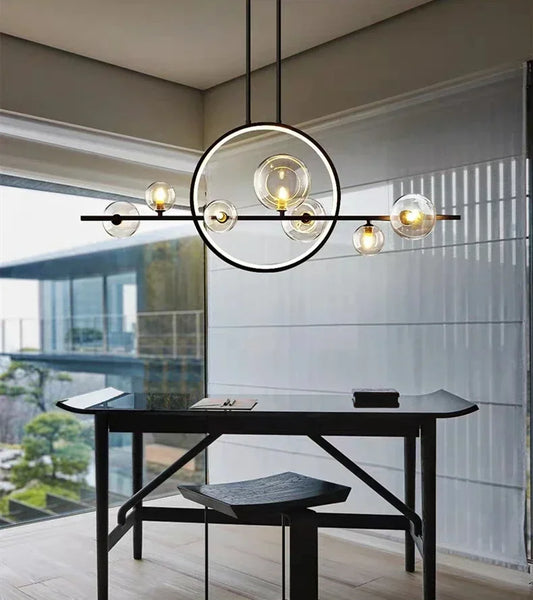 Modern Ceiling Light with Globe Shades & Geometric LED Ring