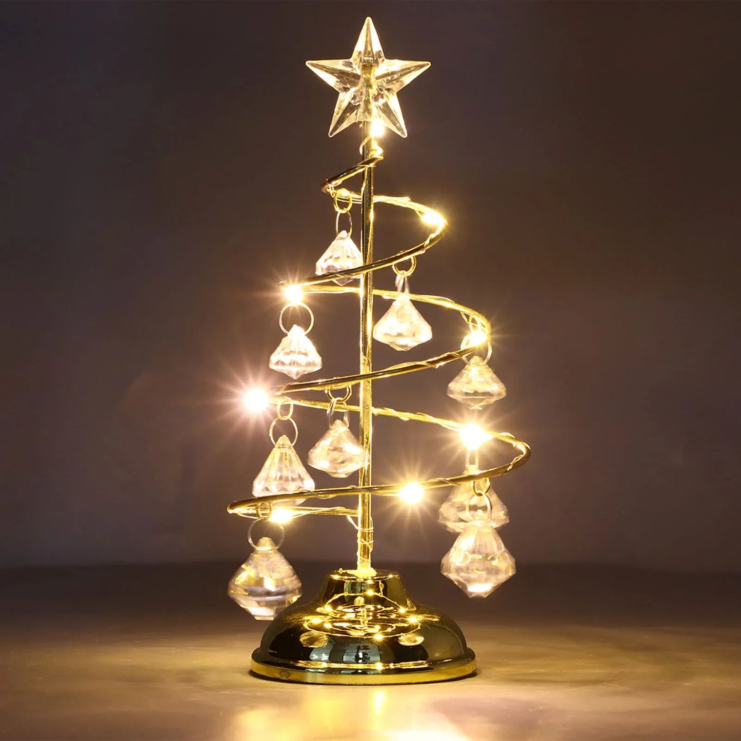 LED Decorative Christmas Tree with Crystal Accents & Gold Base