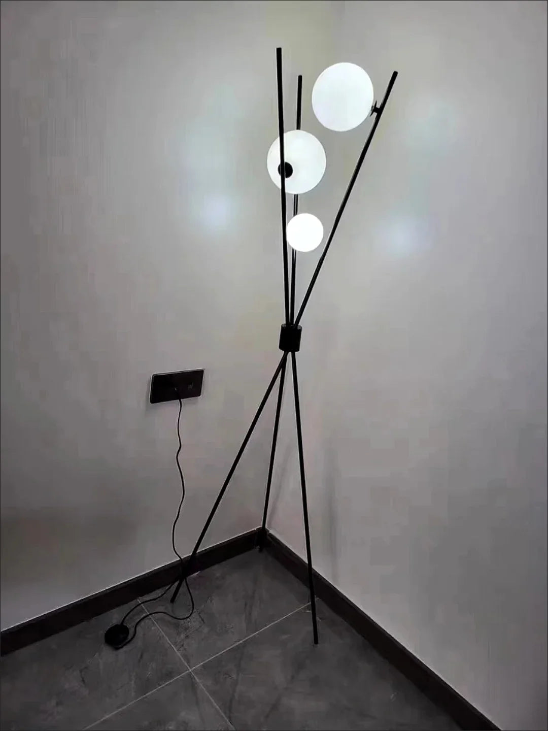 Designer LED Floor & Table Lamp with Moon-Shaped Shades on Tripod Base