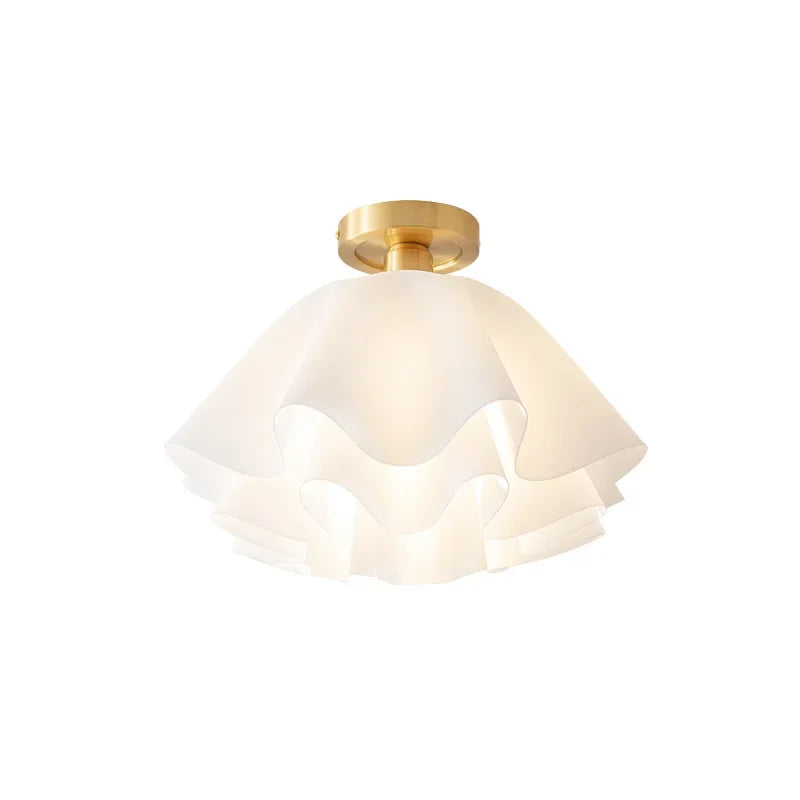 Modern Ceiling Light with Wavy Fabric Shade and Brass Base