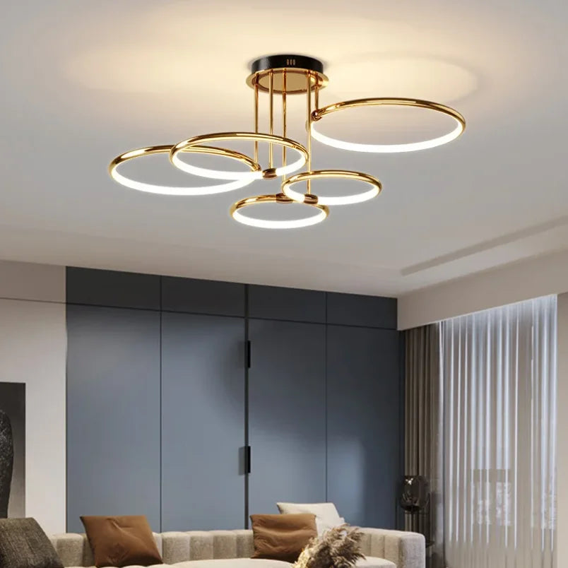 Modern LED Chandelier with Rings – Geometric Ceiling Light