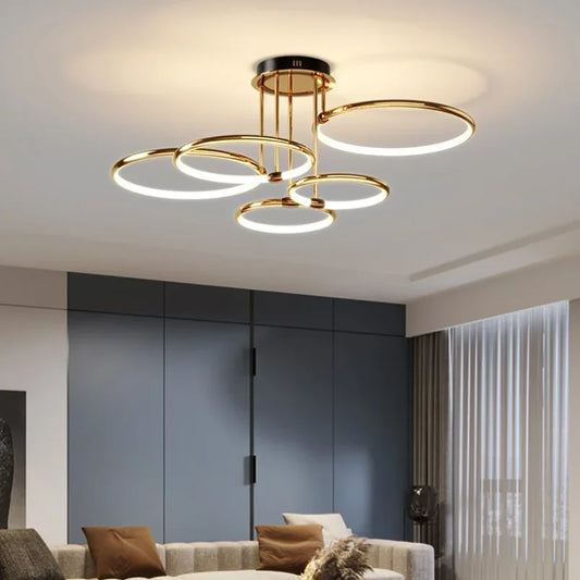 Modern LED Chandelier with Rings – Geometric Ceiling Light