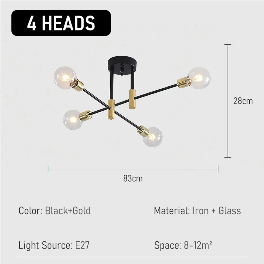 Industrial Ceiling Light with 6 Round Lamp Holders