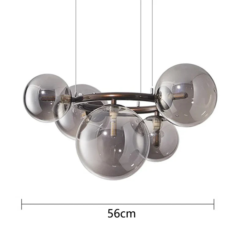 Modern Chandelier with Glass Globes – Designer Pendant Light with Smoked Shades and Circular Frame