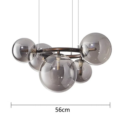 Modern Chandelier with Glass Globes – Designer Pendant Light with Smoked Shades and Circular Frame