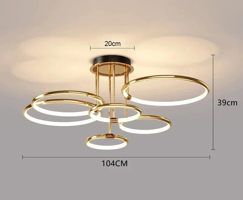 Modern LED Chandelier with Rings – Geometric Ceiling Light
