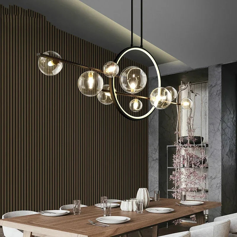 Modern Ceiling Light with Globe Shades & Geometric LED Ring