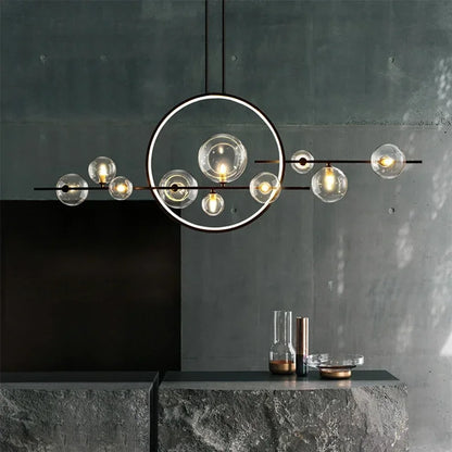 Modern Ceiling Light with Globe Shades & Geometric LED Ring