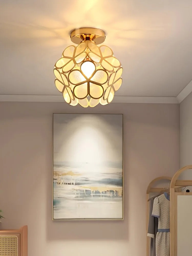 Vintage Crystal Ceiling Light – Semi-Flush Chandelier with Coloured Glass Shade