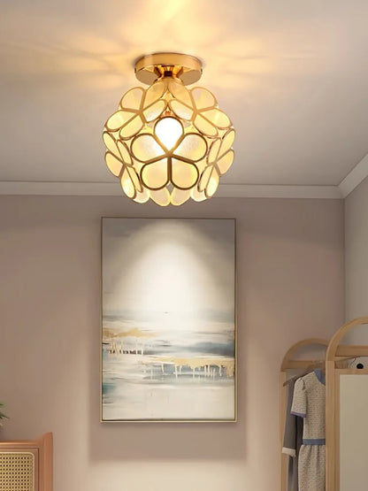 Vintage Crystal Ceiling Light – Semi-Flush Chandelier with Coloured Glass Shade