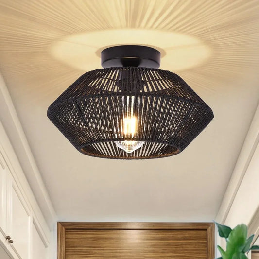 Ceiling Light with Open Lattice Shade – Boho & Industrial Style