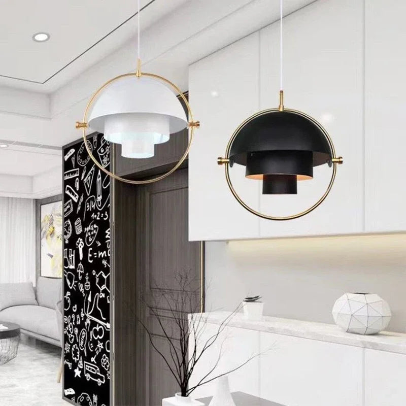 Designer Pendant Light with Metal Shade and Decorative Ring