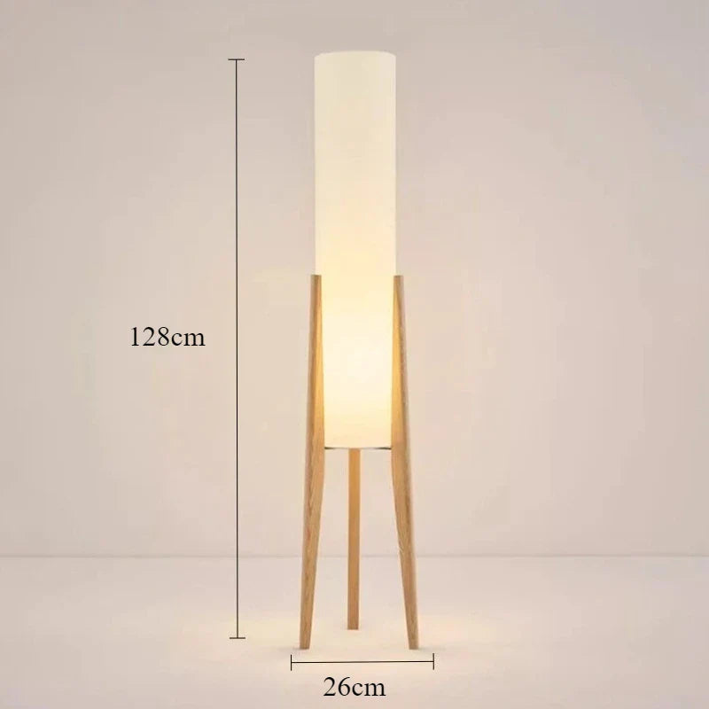 Modern Floor Lamp with Wooden Legs and Cylindrical Shade