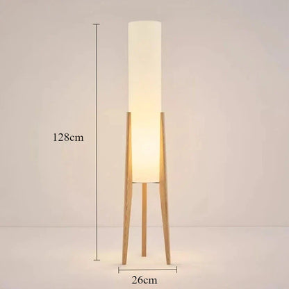 Modern Floor Lamp with Wooden Legs and Cylindrical Shade