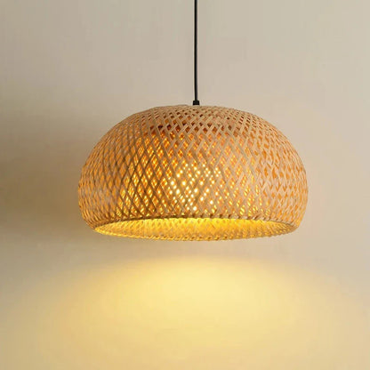 Boho Rattan Pendant Light – Handwoven Bamboo Ceiling Lamp