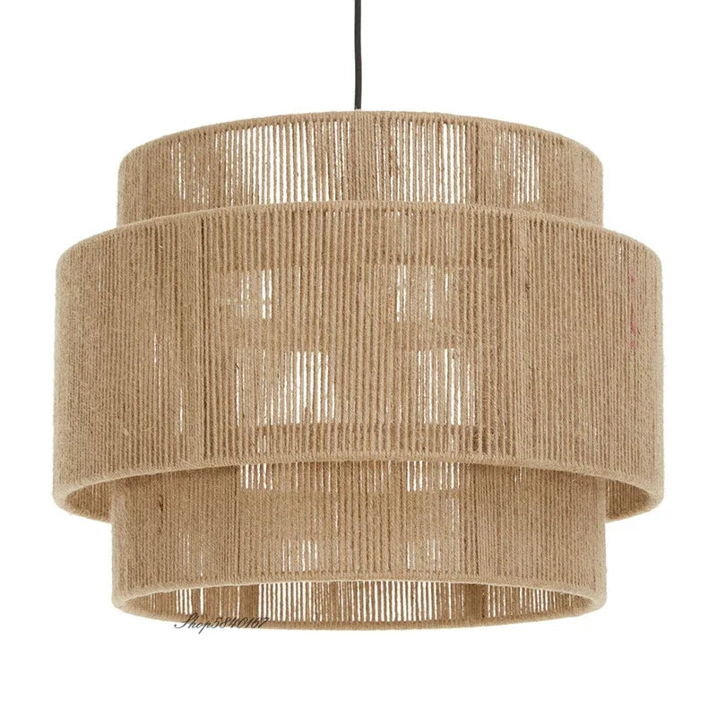 Modern Boho Fabric Ceiling Pendant Light with Double Shade