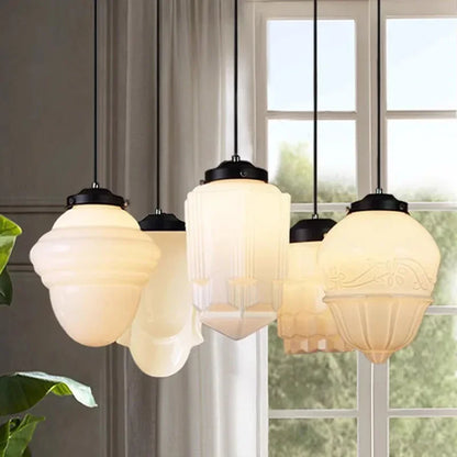 Geometric Pendant Lamp with Opal White Glass – Vintage Style
