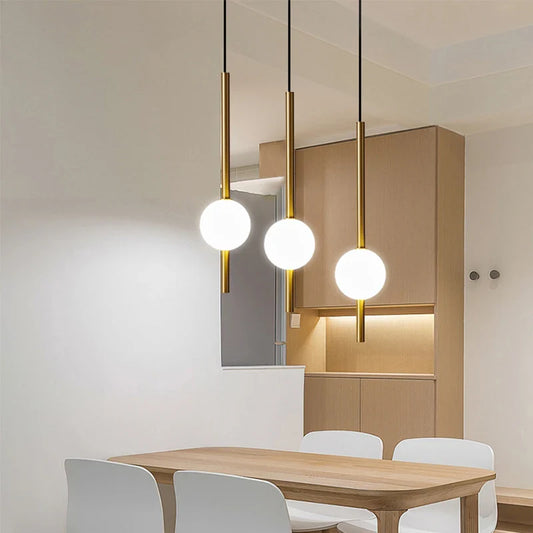 Modern Gold Pendant Light with Globe Shade | Minimalist LED Ceiling Lamp