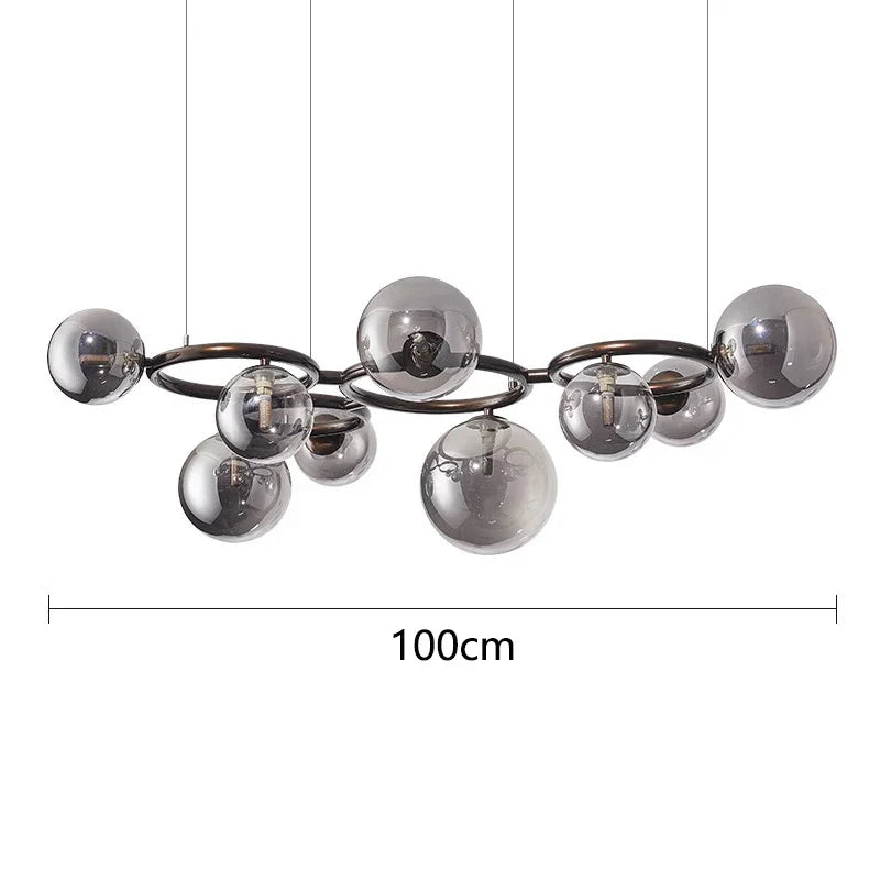 Modern Chandelier with Glass Globes – Designer Pendant Light with Smoked Shades and Circular Frame