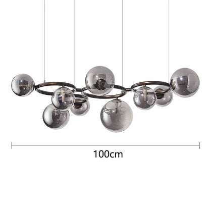 Modern Chandelier with Glass Globes – Designer Pendant Light with Smoked Shades and Circular Frame