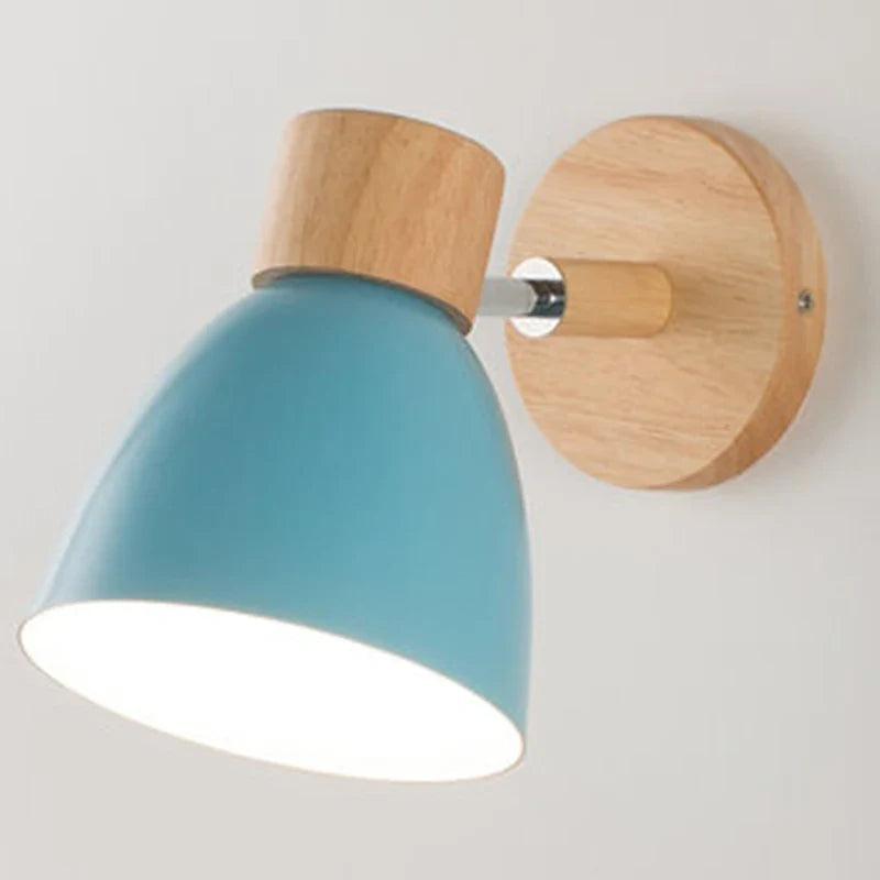 Modern Wall Lamp with Wooden Base and Metal Shade