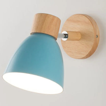 Modern Wall Lamp with Wooden Base and Metal Shade