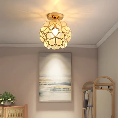 Vintage Crystal Ceiling Light – Semi-Flush Chandelier with Coloured Glass Shade