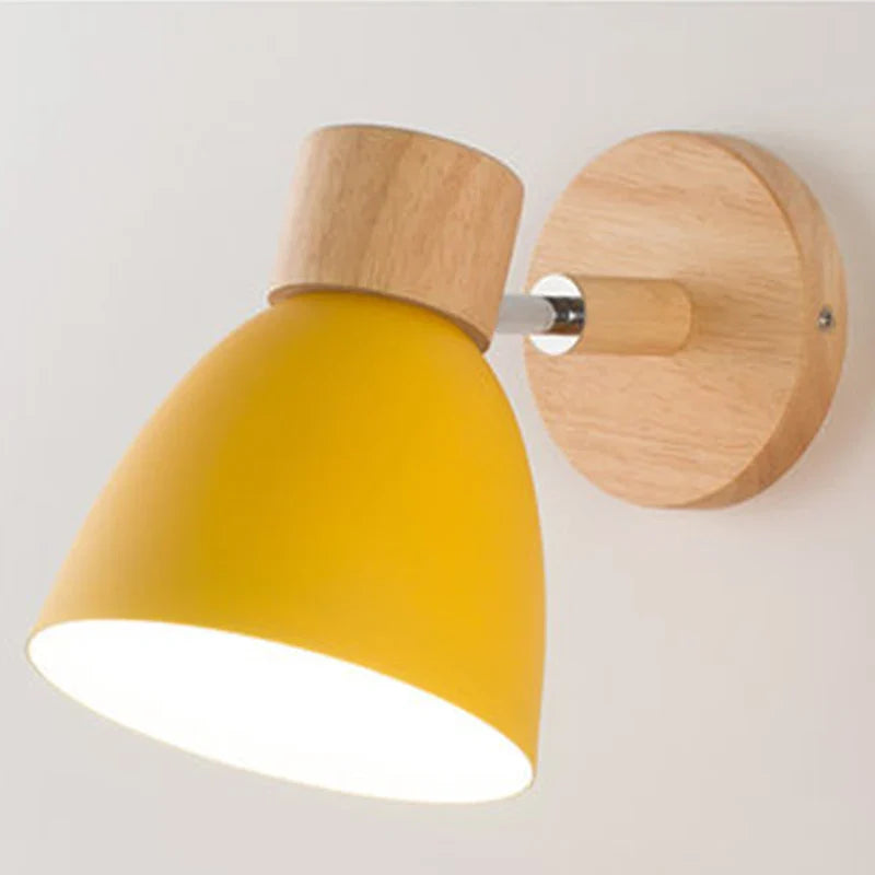 Modern Wall Lamp with Wooden Base and Metal Shade