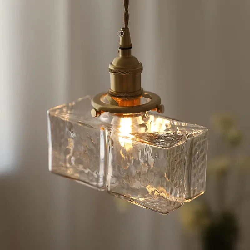 Vintage Glass Pendant Lights with Brass Finish