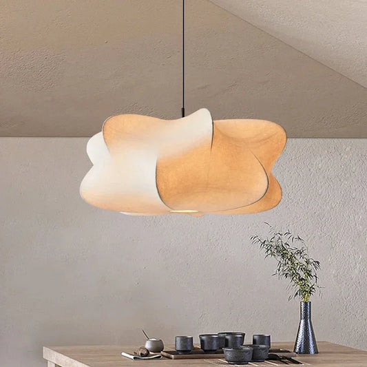 Japanese Wabi-Sabi Ceiling Lamp with Silk Shade