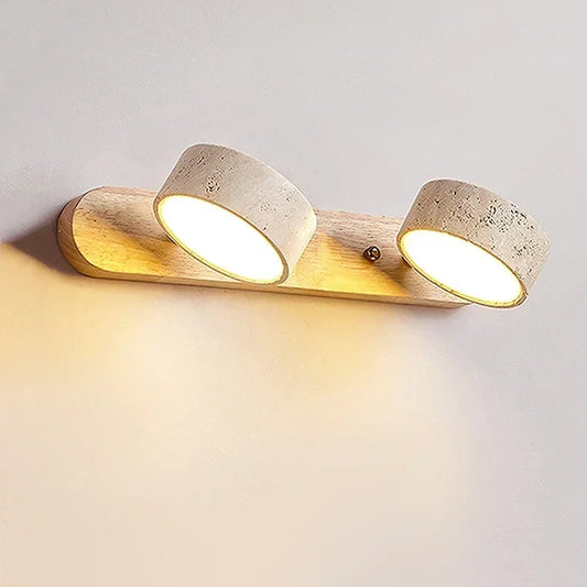 Modern LED Wall Lamp with Rotating Stone Shades and Wooden Base
