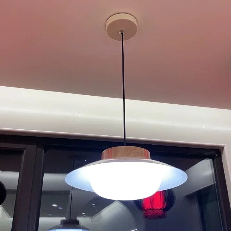 Modern Glass Pendant Light with Wooden Accent – Minimalist Design