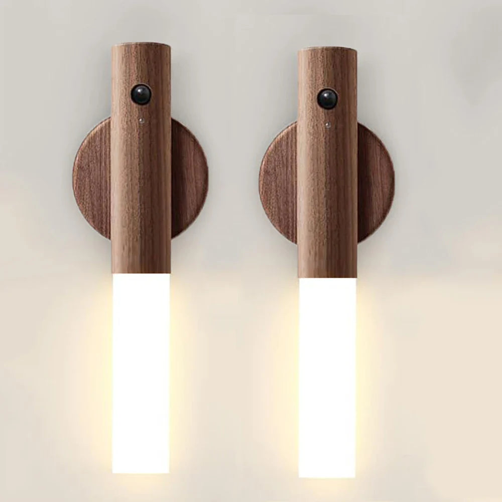 Modern Wooden Wall Light – Magnetic LED Lamp with Motion Sensor