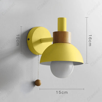 Wall Light with Pull Chain – Modern Sconce with Wooden Accent