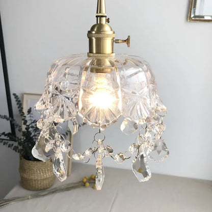 Retro Crystal Glass Pendant Light with Brass Finish