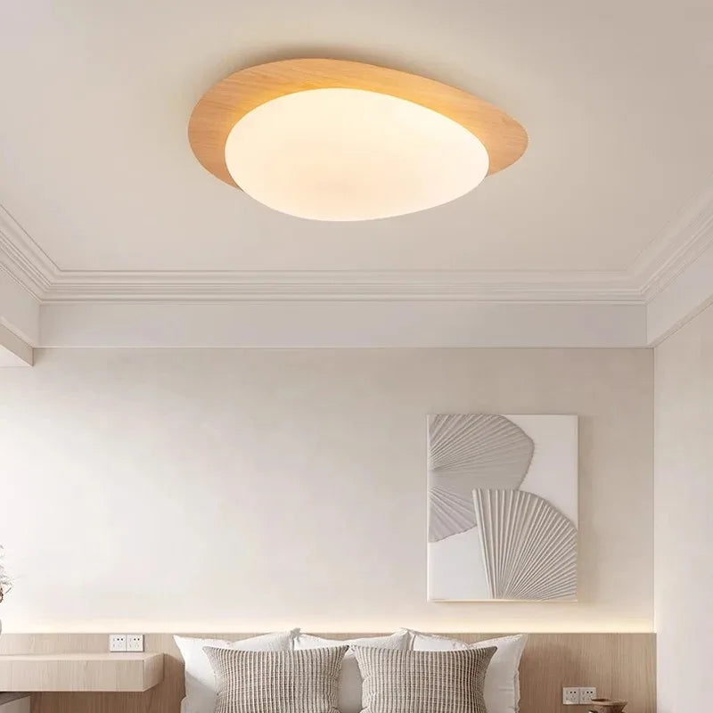 Modern LED Ceiling Light with Wooden Accent