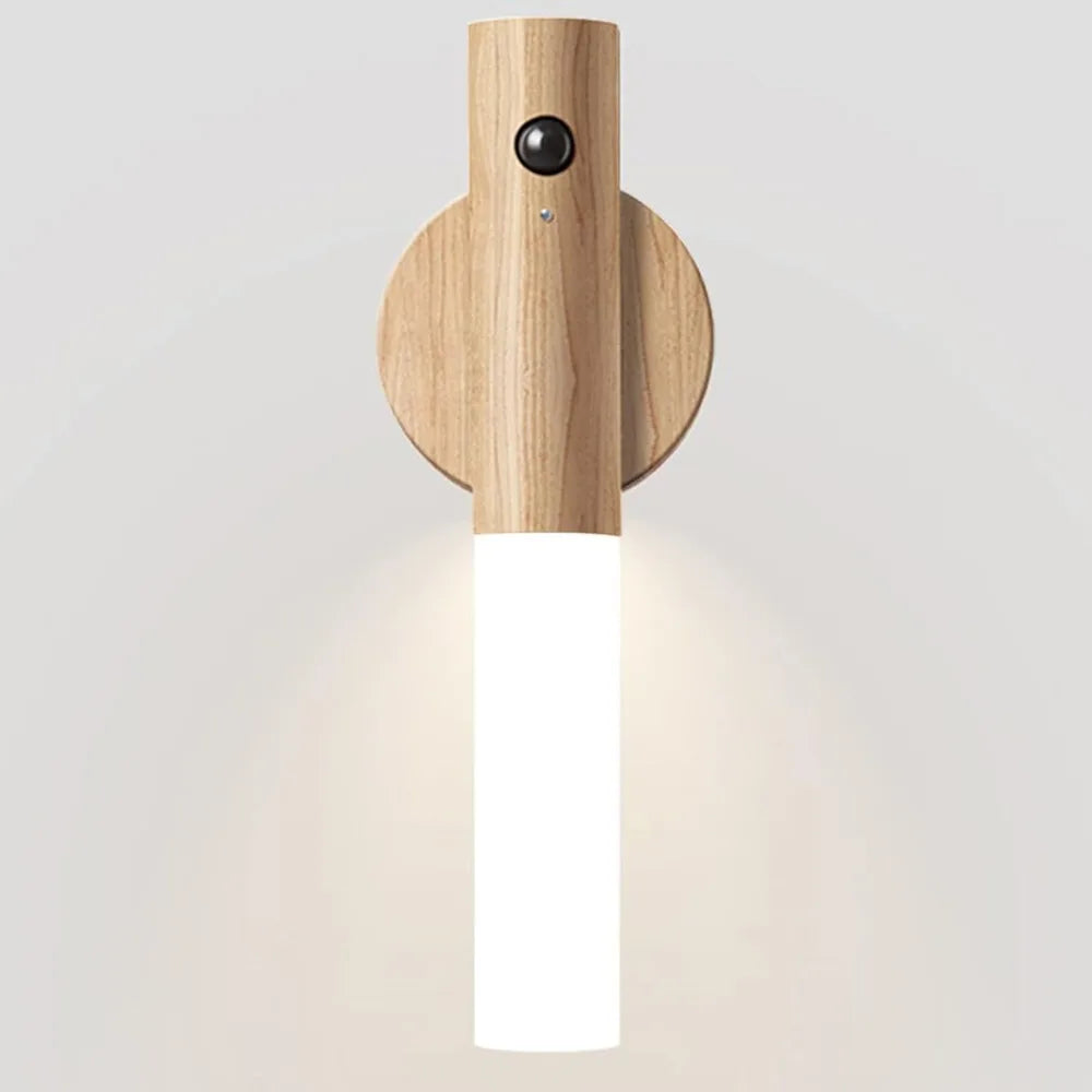 Modern Wooden Wall Light – Magnetic LED Lamp with Motion Sensor