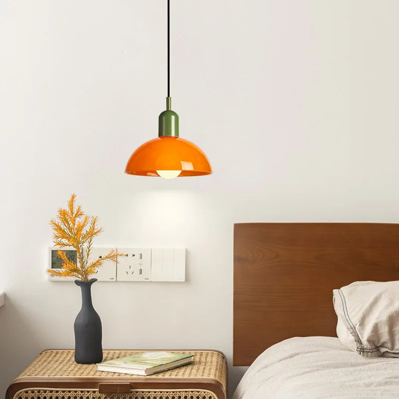 Colourful Retro Pendant Light with Semi-Dome Glass Shade