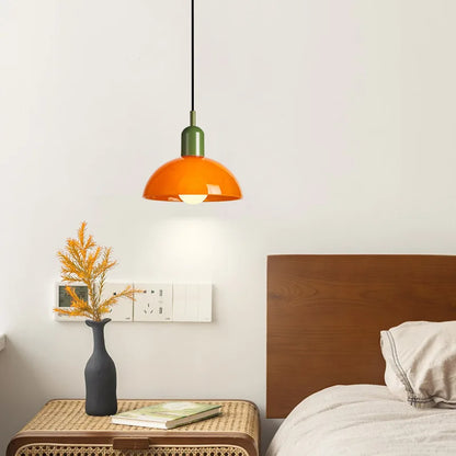 Colourful Retro Pendant Light with Semi-Dome Glass Shade