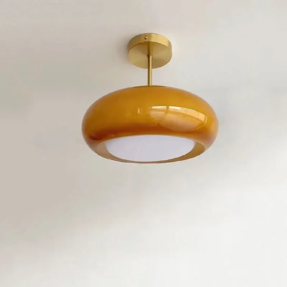 Vintage Semi-Flush Ceiling Light with Orange Dome Shade