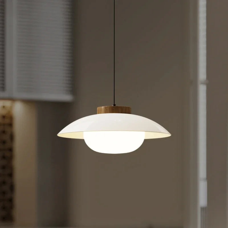 Modern Glass Pendant Light with Wooden Accent – Minimalist Design