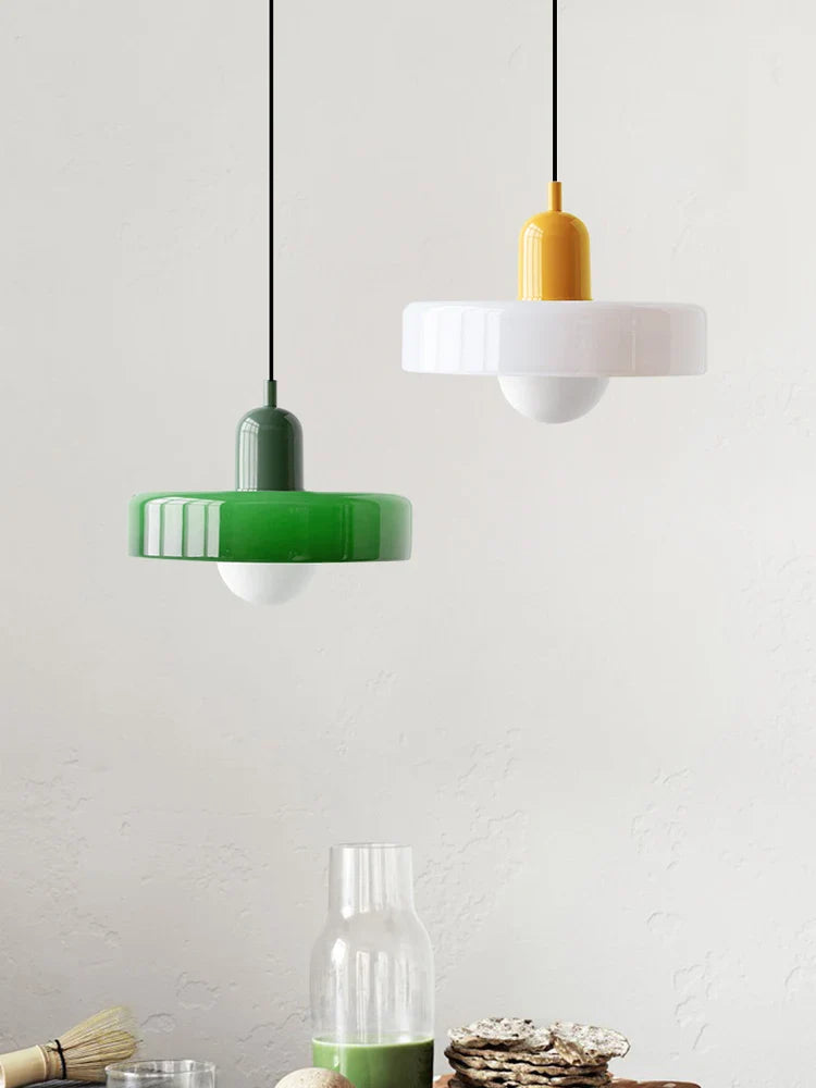 Bauhaus Pendant Light with Coloured Glass Shade