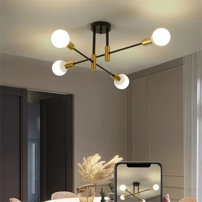 Industrial Ceiling Light with 6 Round Lamp Holders