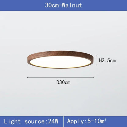 Modern Round LED Ceiling Light with Wooden Frame