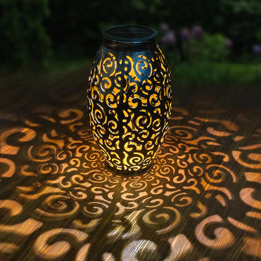 Solar LED Garden Lantern – Decorative Outdoor Lantern with Shadow Pattern Effect