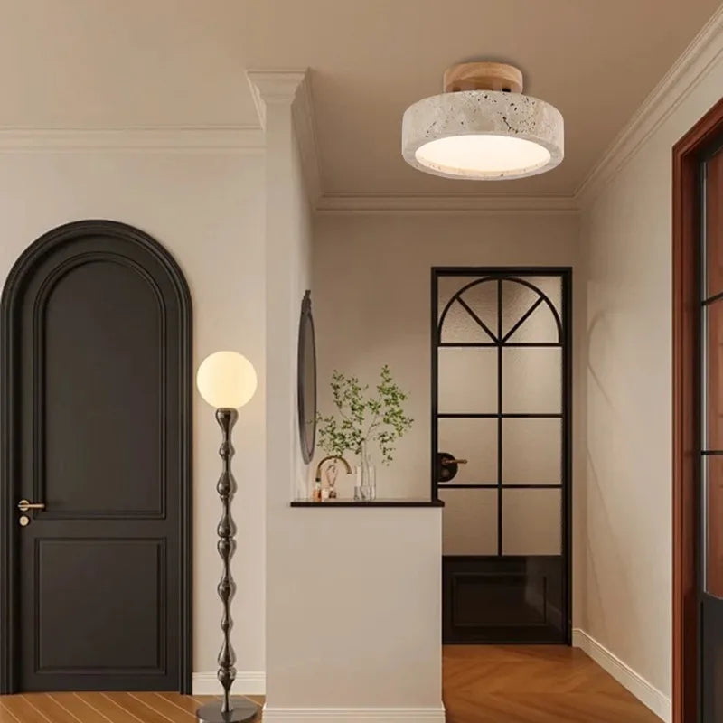 Minimalist Stone & Wood Ceiling Light