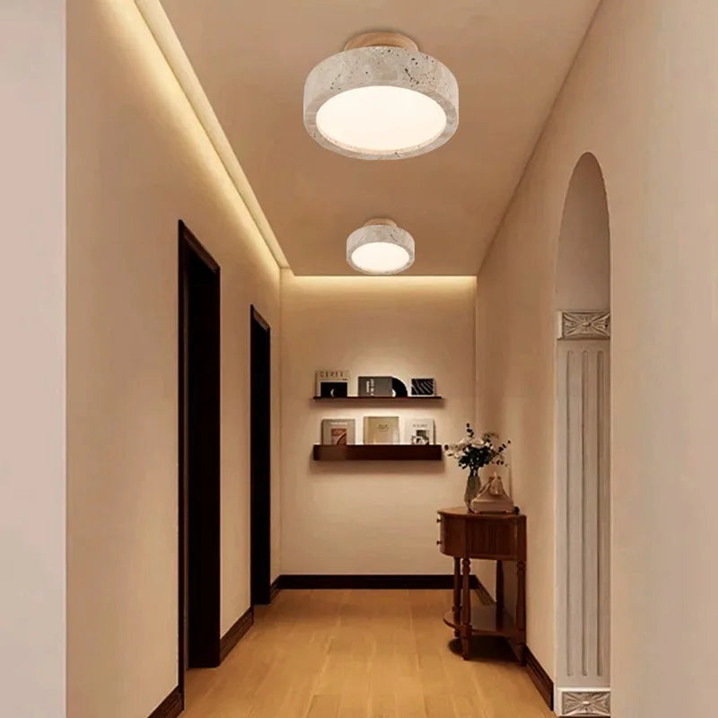 Minimalist Stone & Wood Ceiling Light